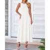 imageBTFBM Womens Midi Bodycon Tank Dress Summer Crewneck Rib Knit Sleeveless Pleated Swing A Line Business Casual DressesWhite