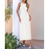 imageBTFBM Womens Midi Bodycon Tank Dress Summer Crewneck Rib Knit Sleeveless Pleated Swing A Line Business Casual DressesWhite