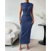 imageBTFBM Womens Ruched Bodycon Dress Summer Casual Sleeveless Back Slit Elegant Club Evening Party Cocktail Maxi DressesSolid Dark Grey Blue