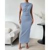 imageBTFBM Womens Ruched Bodycon Dress Summer Casual Sleeveless Back Slit Elegant Club Evening Party Cocktail Maxi DressesSolid Light Blue