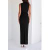 imageBTFBM Womens Two Piece Outfits Summer Lightweight 2025 Mock Neck Sleeveless Knit Tops Maxi Skirt Set Going Out DressBlack