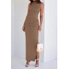 imageBTFBM Womens Two Piece Outfits Summer Lightweight 2025 Mock Neck Sleeveless Knit Tops Maxi Skirt Set Going Out DressKhaki
