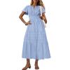 imageBTFBM 2024 Womens Summer Maxi Dresses Short Sleeve High Waist Tiered Flowy ALine Boho Beach Dress PocketsLight Blue