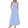 imageBTFBM 2025 Women Summer Sleeveless Dress Crew Neck Casual Loose Sundress Bubble Hem Flowy Tank Maxi Dresses with PocketsLight Blue