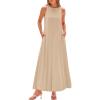 imageBTFBM 2025 Women Summer Sleeveless Dress Crew Neck Casual Loose Sundress Bubble Hem Flowy Tank Maxi Dresses with PocketsLight Khaki