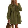 imageBTFBM Womens 2024 Fall Dresses Long Puff Sleeve Bow Tie Front Y2k Babydoll Peplum A Line Casual Cute Short Tunic DressArmy Green