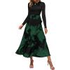 imageBTFBM Womens Fall Fashion 2024 Floral Maxi Dress Casual Crewneck Long Sleeve Ruffle Flowy Cocktail Wedding Guest DressesBig Floral Dark Green
