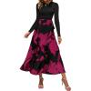 imageBTFBM Womens Fall Fashion 2024 Floral Maxi Dress Casual Crewneck Long Sleeve Ruffle Flowy Cocktail Wedding Guest DressesBig Floral Purple Red