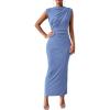 imageBTFBM Womens Ruched Bodycon Dress Summer Casual Sleeveless Back Slit Elegant Club Evening Party Cocktail Maxi DressesSolid Blue