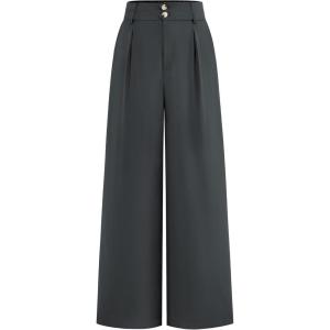 imageBTFBM Women Wide Leg Dress Pants 2025 High Waisted Button Pleated Business Casual Trousers Office Work Palazzo PantsDark Grey