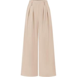 imageBTFBM Womens Elegant Flowy Dress Pants Front Pleated High Waisted Casual Wide Leg Loose Palazzo Trousers with PocketsBeige