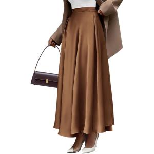 imageBTFBM Womens Satin High Waist Skirts 2024 Summer Fall Outfits Elegant Cocktail Party Flowy ALine Maxi SkirtSolid Coffee