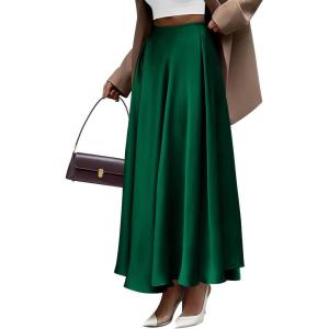 imageBTFBM Womens Satin High Waist Skirts 2024 Summer Fall Outfits Elegant Cocktail Party Flowy ALine Maxi SkirtSolid Dark Green