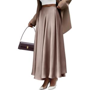 imageBTFBM Womens Satin High Waist Skirts 2024 Summer Fall Outfits Elegant Cocktail Party Flowy ALine Maxi SkirtSolid Light Khaki