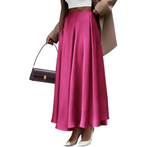 imageBTFBM Womens Satin High Waist Skirts 2024 Summer Fall Outfits Elegant Cocktail Party Flowy ALine Maxi SkirtSolid Rose Red