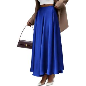 imageBTFBM Womens Satin High Waist Skirts 2024 Summer Fall Outfits Elegant Cocktail Party Flowy ALine Maxi SkirtSolid Royal Blue