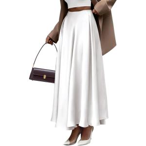 imageBTFBM Womens Satin High Waist Skirts 2024 Summer Fall Outfits Elegant Cocktail Party Flowy ALine Maxi SkirtSolid White