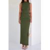 imageBTFBM Summer Two Piece Skirt Set for Women 2025 Dressy Lightweight Sleeveless Knit Top Going Out Split Maxi Skirt SetArmy Green
