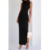 imageBTFBM Summer Two Piece Skirt Set for Women 2025 Dressy Lightweight Sleeveless Knit Top Going Out Split Maxi Skirt SetBlack