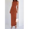 imageBTFBM Summer Two Piece Skirt Set for Women 2025 Dressy Lightweight Sleeveless Knit Top Going Out Split Maxi Skirt SetBrick Red