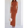 imageBTFBM Summer Two Piece Skirt Set for Women 2025 Dressy Lightweight Sleeveless Knit Top Going Out Split Maxi Skirt SetBrick Red