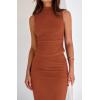 imageBTFBM Summer Two Piece Skirt Set for Women 2025 Dressy Lightweight Sleeveless Knit Top Going Out Split Maxi Skirt SetBrick Red