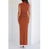 imageBTFBM Summer Two Piece Skirt Set for Women 2025 Dressy Lightweight Sleeveless Knit Top Going Out Split Maxi Skirt SetBrick Red