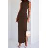 imageBTFBM Summer Two Piece Skirt Set for Women 2025 Dressy Lightweight Sleeveless Knit Top Going Out Split Maxi Skirt SetCoffee