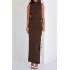 imageBTFBM Summer Two Piece Skirt Set for Women 2025 Dressy Lightweight Sleeveless Knit Top Going Out Split Maxi Skirt SetCoffee