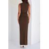 imageBTFBM Summer Two Piece Skirt Set for Women 2025 Dressy Lightweight Sleeveless Knit Top Going Out Split Maxi Skirt SetCoffee