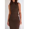 imageBTFBM Summer Two Piece Skirt Set for Women 2025 Dressy Lightweight Sleeveless Knit Top Going Out Split Maxi Skirt SetCoffee