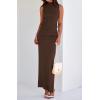imageBTFBM Summer Two Piece Skirt Set for Women 2025 Dressy Lightweight Sleeveless Knit Top Going Out Split Maxi Skirt SetCoffee