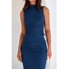 imageBTFBM Summer Two Piece Skirt Set for Women 2025 Dressy Lightweight Sleeveless Knit Top Going Out Split Maxi Skirt SetDark Blue