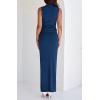 imageBTFBM Summer Two Piece Skirt Set for Women 2025 Dressy Lightweight Sleeveless Knit Top Going Out Split Maxi Skirt SetDark Blue