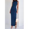 imageBTFBM Summer Two Piece Skirt Set for Women 2025 Dressy Lightweight Sleeveless Knit Top Going Out Split Maxi Skirt SetDark Blue