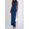 imageBTFBM Summer Two Piece Skirt Set for Women 2025 Dressy Lightweight Sleeveless Knit Top Going Out Split Maxi Skirt SetDark Blue