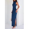 imageBTFBM Summer Two Piece Skirt Set for Women 2025 Dressy Lightweight Sleeveless Knit Top Going Out Split Maxi Skirt SetDark Blue