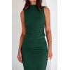 imageBTFBM Summer Two Piece Skirt Set for Women 2025 Dressy Lightweight Sleeveless Knit Top Going Out Split Maxi Skirt SetDark Green