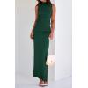 imageBTFBM Summer Two Piece Skirt Set for Women 2025 Dressy Lightweight Sleeveless Knit Top Going Out Split Maxi Skirt SetDark Green