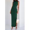 imageBTFBM Summer Two Piece Skirt Set for Women 2025 Dressy Lightweight Sleeveless Knit Top Going Out Split Maxi Skirt SetDark Green