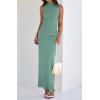 imageBTFBM Summer Two Piece Skirt Set for Women 2025 Dressy Lightweight Sleeveless Knit Top Going Out Split Maxi Skirt SetFruit Green