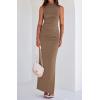 imageBTFBM Summer Two Piece Skirt Set for Women 2025 Dressy Lightweight Sleeveless Knit Top Going Out Split Maxi Skirt SetKhaki
