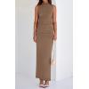 imageBTFBM Summer Two Piece Skirt Set for Women 2025 Dressy Lightweight Sleeveless Knit Top Going Out Split Maxi Skirt SetKhaki