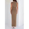 imageBTFBM Summer Two Piece Skirt Set for Women 2025 Dressy Lightweight Sleeveless Knit Top Going Out Split Maxi Skirt SetKhaki