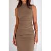 imageBTFBM Summer Two Piece Skirt Set for Women 2025 Dressy Lightweight Sleeveless Knit Top Going Out Split Maxi Skirt SetKhaki