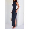 imageBTFBM Summer Two Piece Skirt Set for Women 2025 Dressy Lightweight Sleeveless Knit Top Going Out Split Maxi Skirt SetNavy