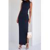 imageBTFBM Summer Two Piece Skirt Set for Women 2025 Dressy Lightweight Sleeveless Knit Top Going Out Split Maxi Skirt SetNavy