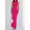 imageBTFBM Summer Two Piece Skirt Set for Women 2025 Dressy Lightweight Sleeveless Knit Top Going Out Split Maxi Skirt SetRose Red