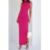 imageBTFBM Summer Two Piece Skirt Set for Women 2025 Dressy Lightweight Sleeveless Knit Top Going Out Split Maxi Skirt SetRose Red