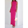 imageBTFBM Summer Two Piece Skirt Set for Women 2025 Dressy Lightweight Sleeveless Knit Top Going Out Split Maxi Skirt SetRose Red